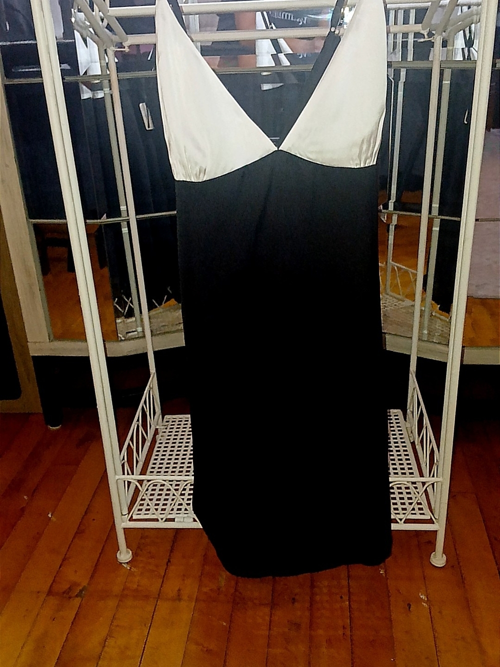 Free People Black and Ivory Satin-Trim Slip Dress